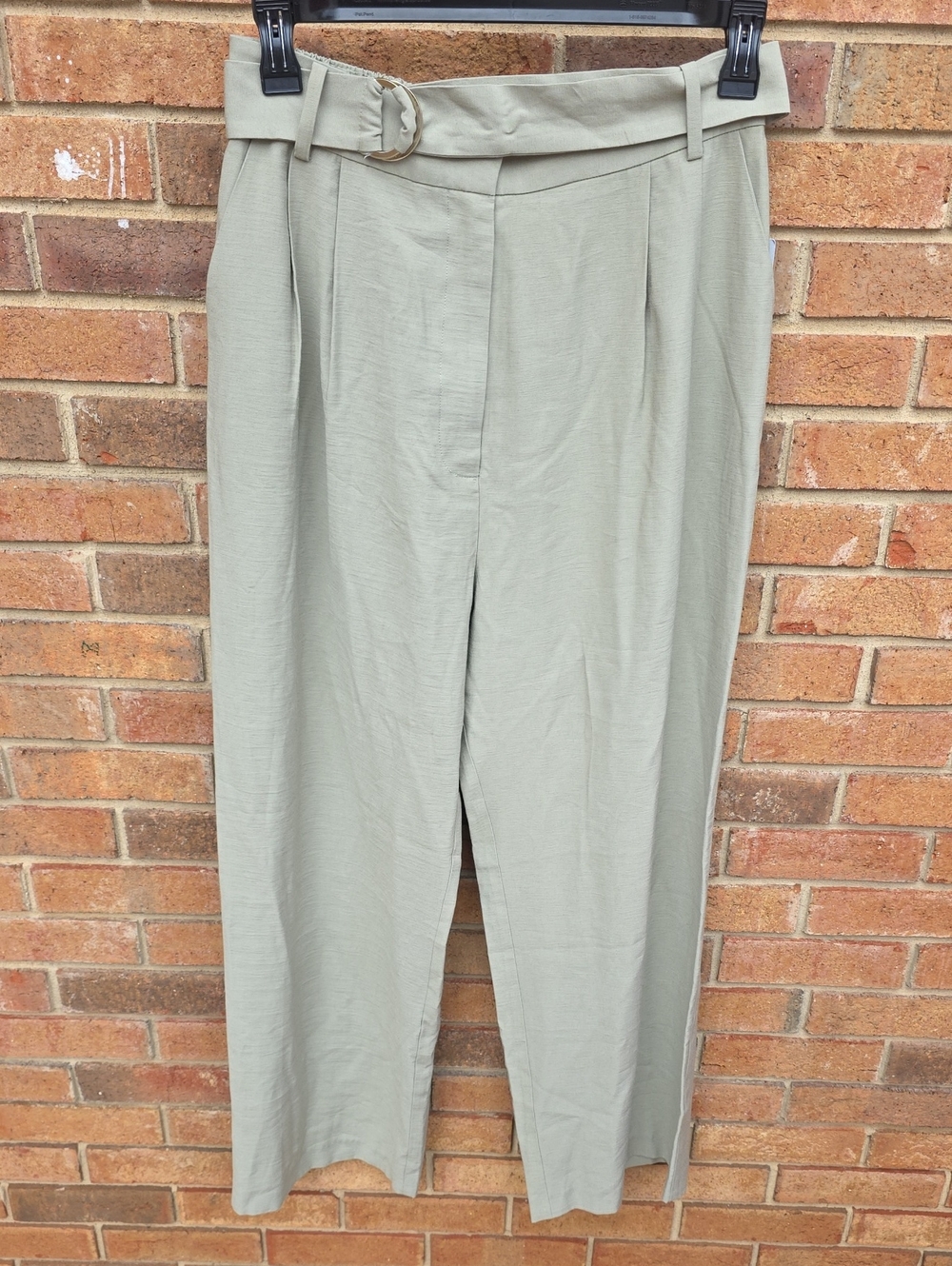 NWT Wayf Light Sage Green Pleated Trousers with Belt Size Large